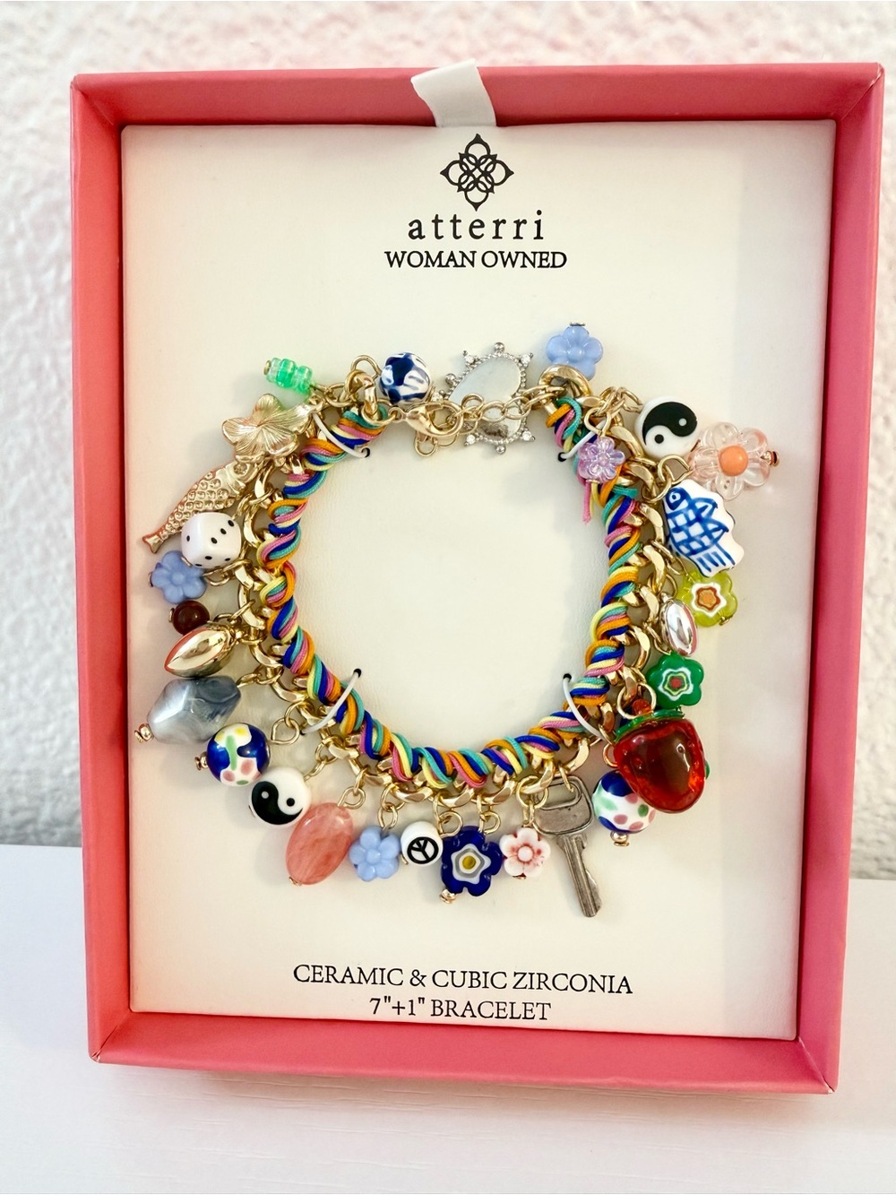 Atterri Trending Ceramic & Cubic Zirconia Charm Bracelet NIB